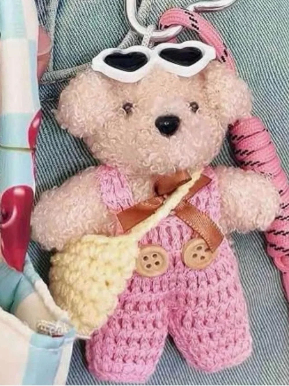 Teddy bear bag charm keychain with outfit dress her up NOT FROM TEMU